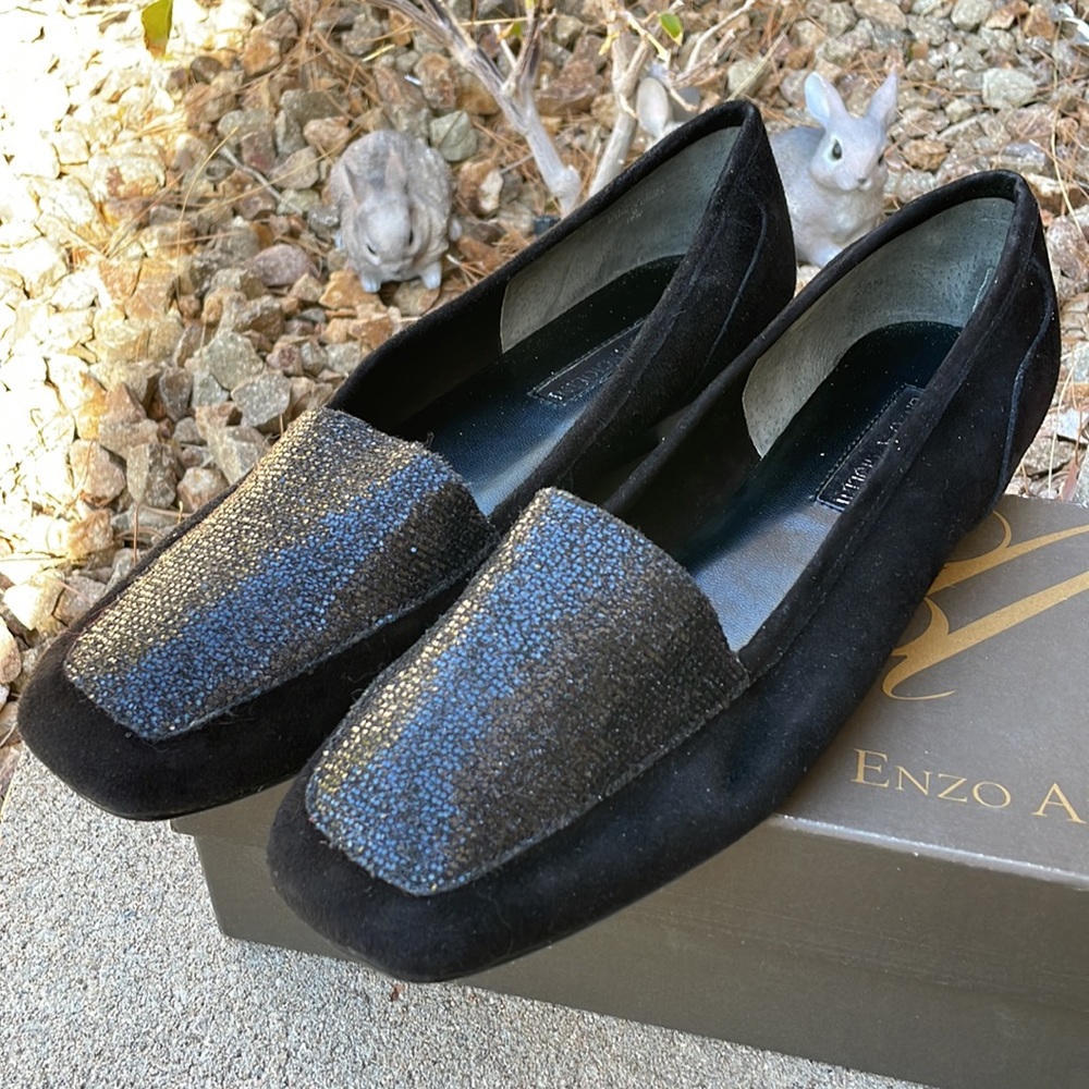 Enzo Angioloni Black Suede Loafers 10.5W
